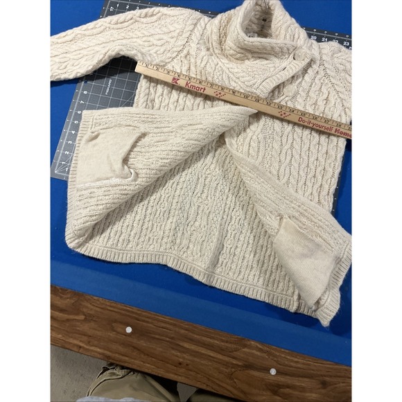 Aran Mor Cable Knit Sweater Size S Cream Merino Wool Cardigan Shawl/Button Neck - Picture 7 of 10